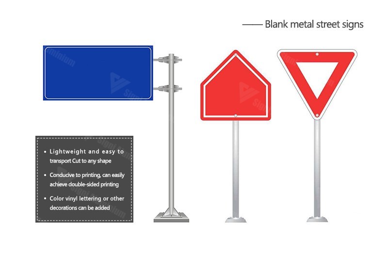 Blank metal street signs